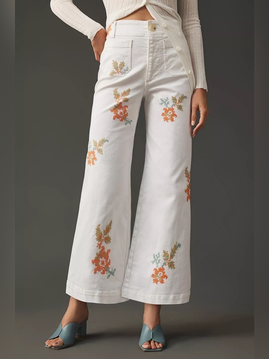 Anthropologie Pants - Anthropologie Maeve Denim Colette Embroidered Pants - Size 28